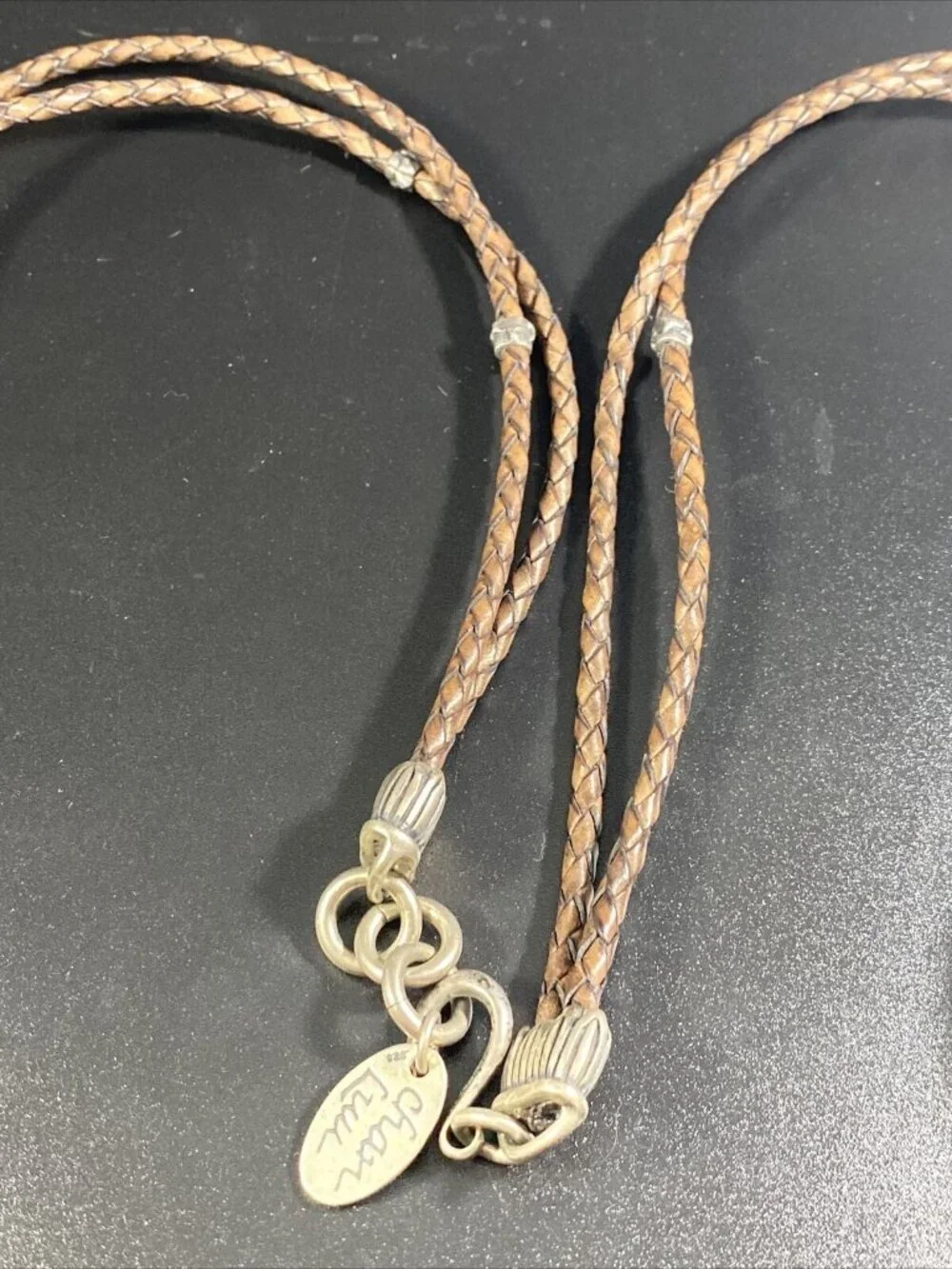 Chan LUU Two Strand Leather Necklace 925 Sterling Nugget Bead Station Signed